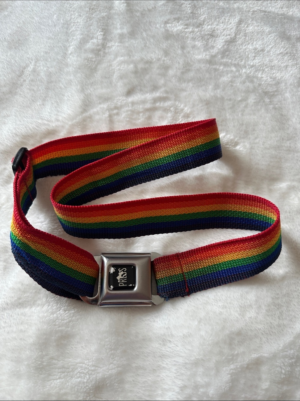 Unisex Rainbow Stripe Webbing Belt Seatbelt Closure Unique Pride Vintage